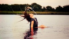 Woman lakes outdoors brunettes