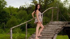 Woman lakes outdoors brunettes models boobs Femjoy magazine 