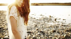 Woman lakes smiling brunettes