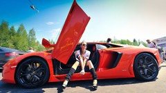 Woman Lamborghini legs Lamborghini-Aventador