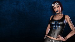 Woman latex Aviator pilots tattoos brown eyes brunettes 