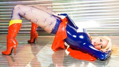 Woman latex blondes models cosplay supergirl huge boobs Bianca 