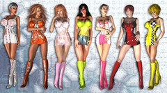 Woman latex fashion blondes brunettes redheads digital art 3d 