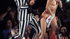 Woman latex miley cyrus singers standing mtv video music awards 
