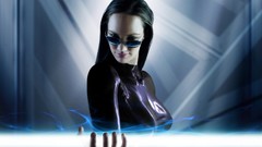 Woman latex Neon lights