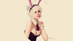 Woman League of Legends artwork video games riven pinups bunny 