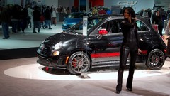 Woman leather cars Fiat abarth brunettes vehicles carshow Fiat 