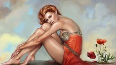 Woman legs barefoot redheads artwork