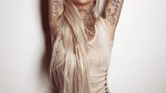 Woman legs blondes tattoos lingerie