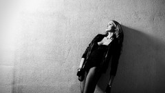 Woman legs stockings blondes grayscale fishnet stockings