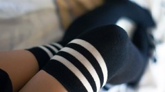 Woman legs stockings striped legwear black stockings body parts