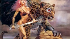 Woman Leopards cyborgs artwork boobs