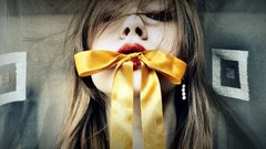 Woman lie earrings red lipstick