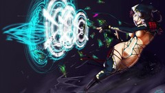 Woman lights magician belly legs anime girls ecchi boobs waist