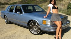 Woman Lincoln skirts brunettes bra high heels girls with cars