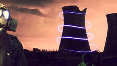 Woman lines Atom gas masks atomic bomb light bulbs light 