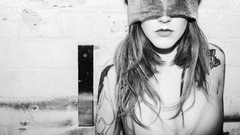 Woman lingerie brunettes underwear grayscale blindfolds