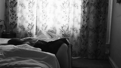 Woman lingerie grayscale bent over