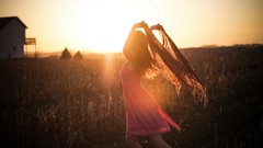 Woman lingerie models arms raised