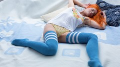 Woman lingerie redheads Ariel Piper Fawn overknee socks