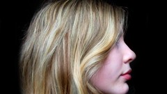 Woman lips black background static faces side view blondes