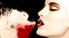 Woman lips drinks faces