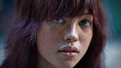 Woman lips faces asians blue eyes brunettes freckles models 