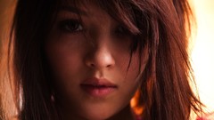 Woman lips faces brown eyes brunettes models hair in face