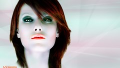 Woman lips faces green eyes redheads digital art