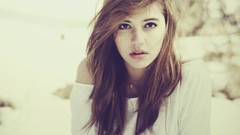 Woman lips faces long hair brunettes black eyes