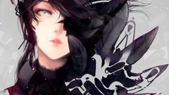 Woman lips faces long hair gray eyes anime girls black hair 