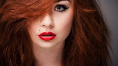 Woman lips faces long hair piercings redheads