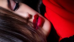 Woman lips faces red dress models