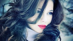 Woman lips gloves brown eyes brunettes models pale skin