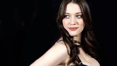 Woman lips green eyes brunettes cleavage kat dennings