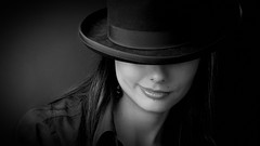 Woman lips hats monochrome smiling