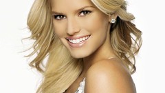Woman lips Jessica Simpson blondes big eyes smiling lingerie