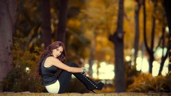 Woman lips long hair brunettes models forests