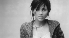 Woman lips Natalie Imbruglia monochrome brunettes cardigan 