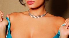 Woman lips painted brunettes models bra boobs huge boobs Wendy 