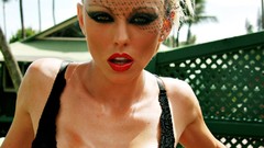 Woman lips pin models black lingerie Lindsay Marie