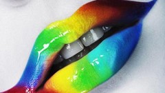 Woman lips rainbows