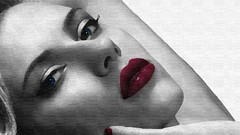 Woman lips Scarlett Johansson blue eyes