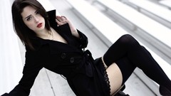 Woman lips stockings brunettes freckles high heels necklaces 