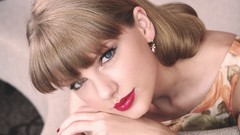 Woman lips taylor swift smiling blue eyes bangs