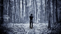 Woman lonely monochrome forests