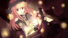 Woman long hair anime girls brown eyes black hair orange hair