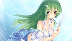 Woman long hair anime girls green eyes kochiya sanae green hair 