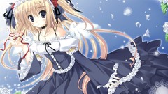 Woman long hair anime girls purple eyes twintails