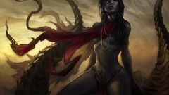 Woman long hair artwork fantasy art topless